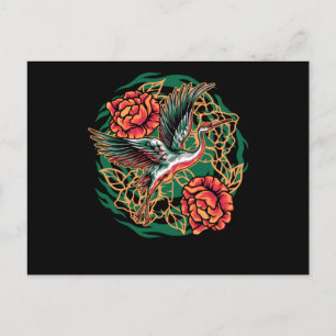 Carte Postale Grues volantes japonaises avec design Rose