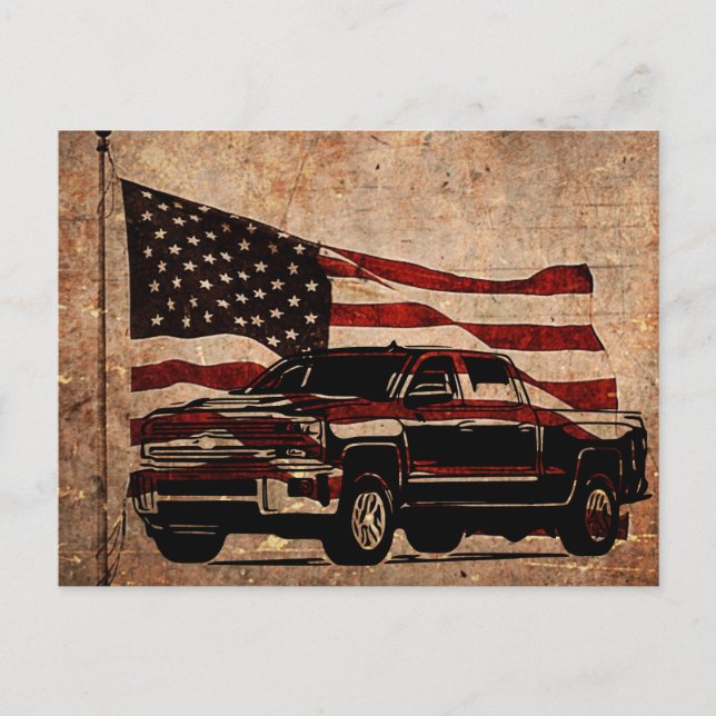 Carte Postale Grunge American Flag et Black Truck Patriotic (Devant)