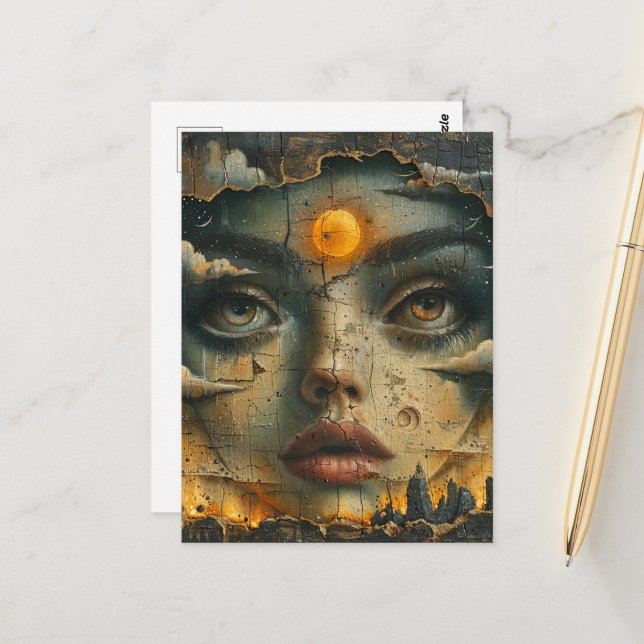 Carte Postale Grunge faciale Abstraite (Devant/Arrière en situation)