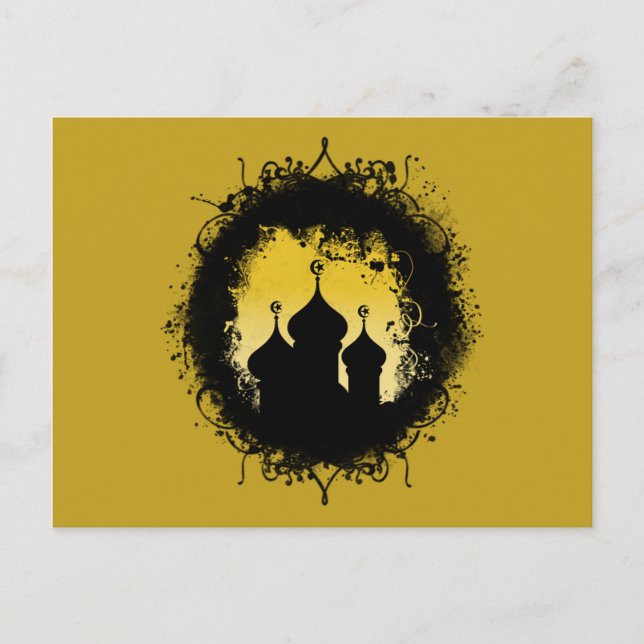 Carte Postale Grunge Goth Gold et Black Ramadan Mosque (Devant)