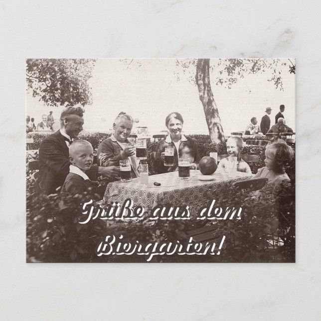 Carte Postale Grüße aus dem Biergarten Schwarzweißfoto Familie (Devant)