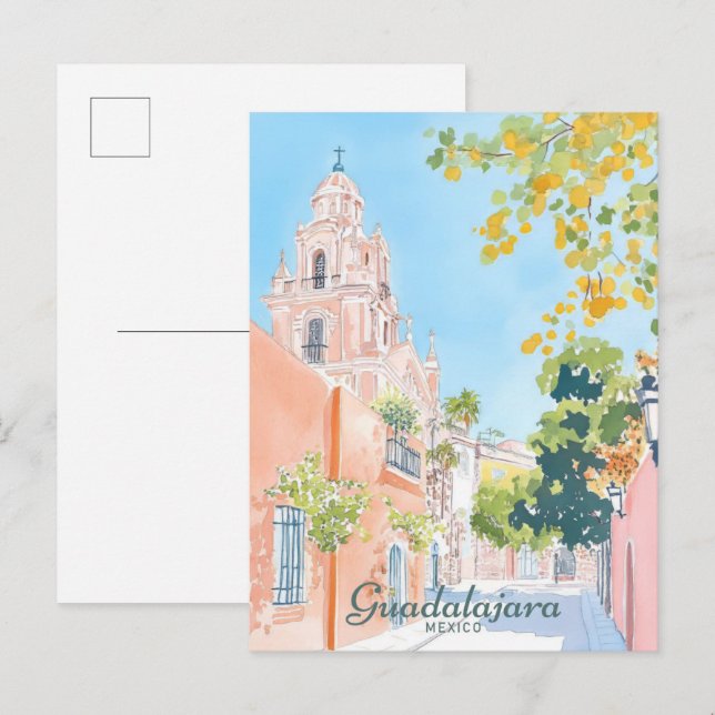 Carte Postale Guadalajara Mexique Gouache Illustration Voyage (Devant / Derrière)