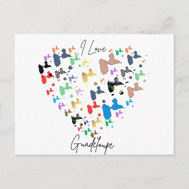 Carte postale Guadeloupe – Motif coeur multicolore (Devant)