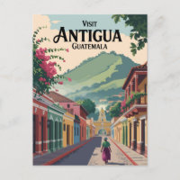 Guatemala Antigua Illustration Voyage Art Vintage