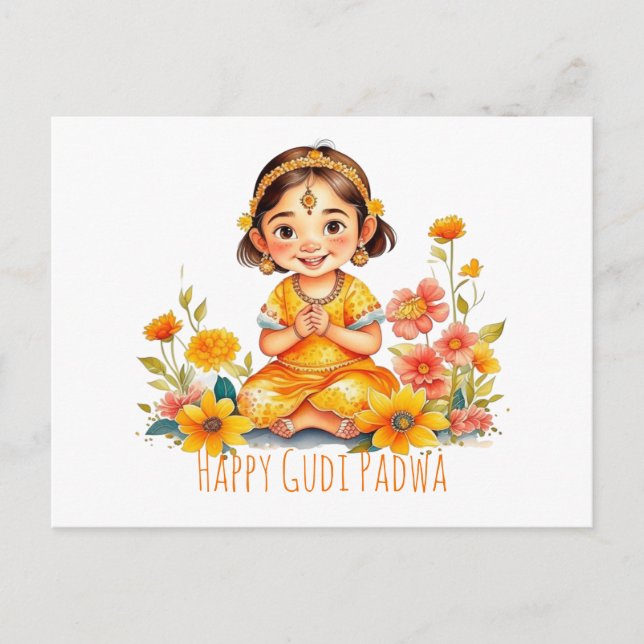 Carte Postale Gudi Padwa Cute Girl (Devant)