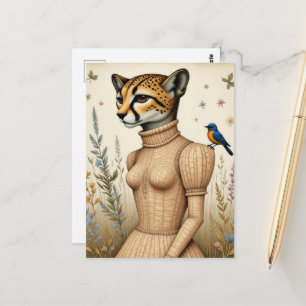 Carte Postale Guépard adorable en robe d'écorce de bouleau avec 