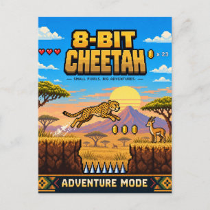 Carte Postale Guépard, Pixel Art Rétro 8 Bits