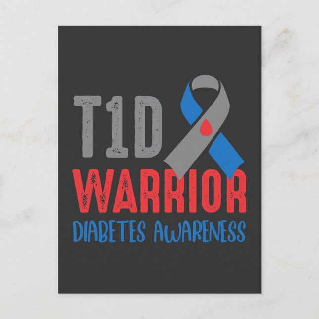 Carte Postale Guerrier diabétique T1D Sensibilisation au diabète (Devant)
