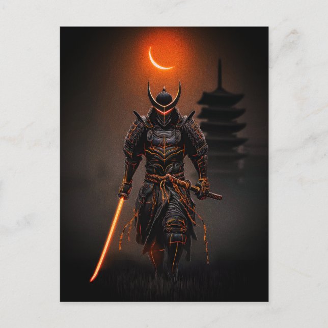 Carte Postale Guerrier Futuriste Samouraï Cyberpunk (Devant)