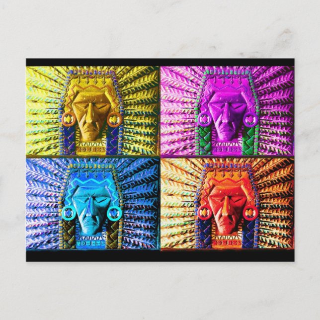 Carte Postale Guerrier indien coloré sculptant (Devant)