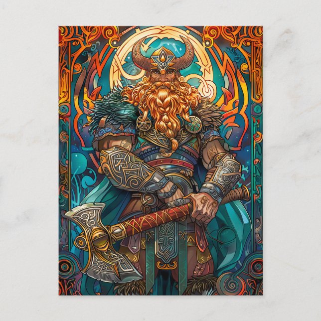 Carte Postale Guerrier viking animé avec Ax Norse Mythology Co (Devant)