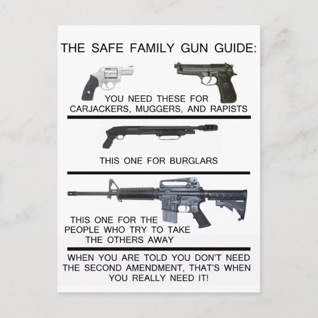 CARTE POSTALE GUIDE SUR LES ARMES À FAMILLE SÉCURITAIRES (Devant)