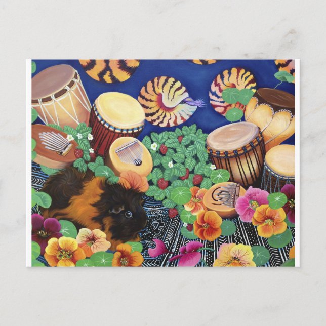 Carte Postale Guinée Cochon Tapis magique Tambour Jardin délice (Devant)