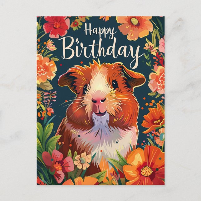 Carte Postale Guinée Pig Joyeux anniversaire (Devant)