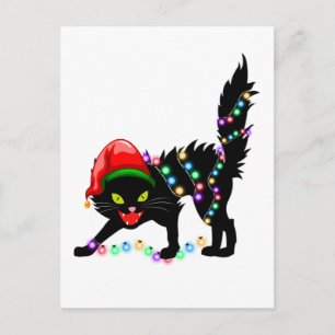 Carte Postale Guirlande de Noël chat noir