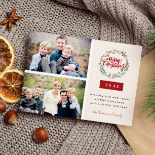 Carte Postale Guirlande de Noël classique Deux photos personnali