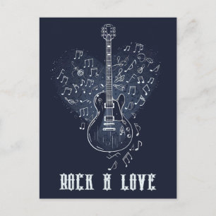 Carte Postale Guitare électrique avec notes de coeur et de musiq