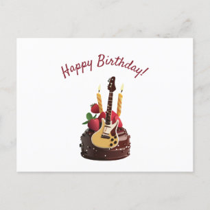 Carte Postale Guitare électrique Chocolat Fraise gâteau d'annive