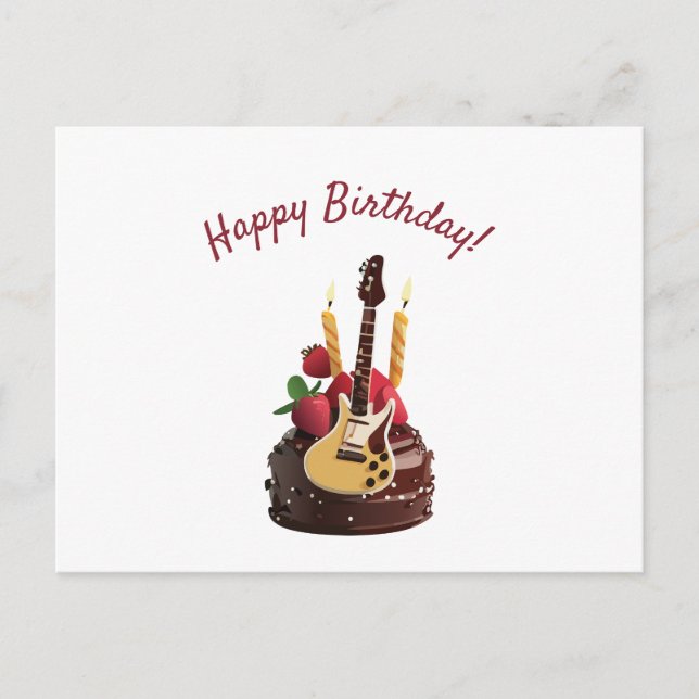 Carte Postale Guitare électrique Chocolat Fraise gâteau d'annive (Devant)
