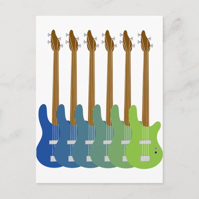 Carte Postale Guitares basses colorées (Devant)