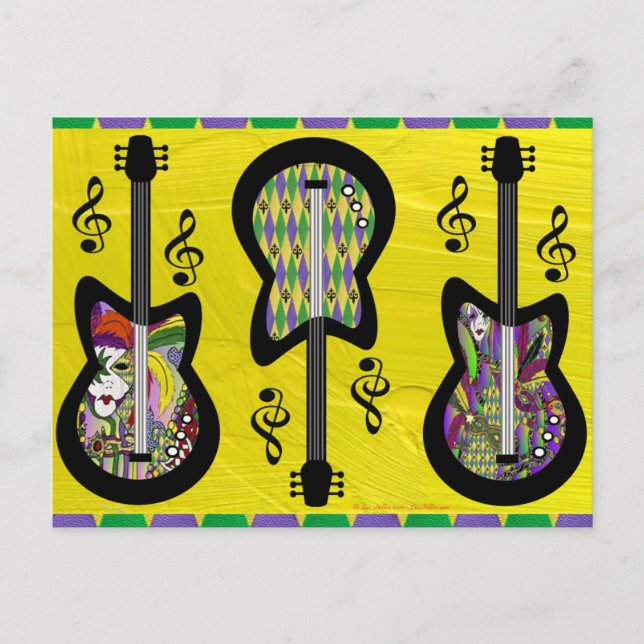Carte Postale Guitares colorées Mardi Gras (Devant)