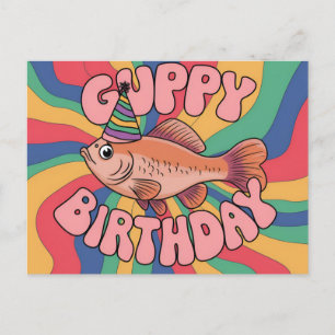 Carte Postale Guppy portant des couleurs psychédéliques casquett
