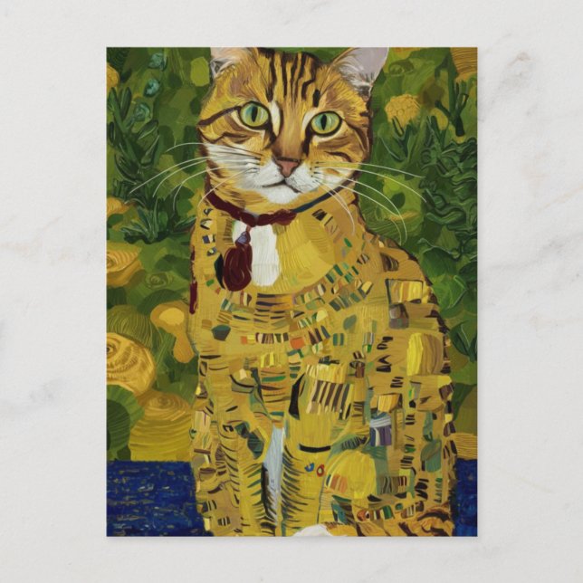 Carte Postale Gustav Klimt or mignon chat parodie, Gustav klimt  (Devant)