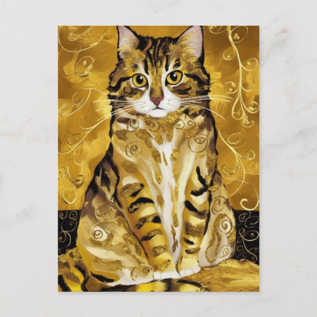 Carte Postale Gustav Klimt or mignon chat parodie, Gustav klimt  (Devant)
