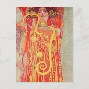 Carte Postale Gustav Klimt Red Woman Gold Snake Peinture