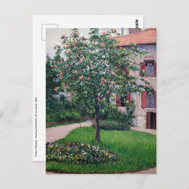 Carte Postale Gustave Caillebotte - Arbres en Fleurs (Devant / Derrière)