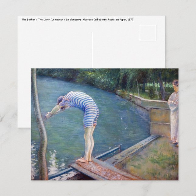 Carte Postale Gustave Caillebotte - Le Baigneur / Le Plongeur (Devant / Derrière)