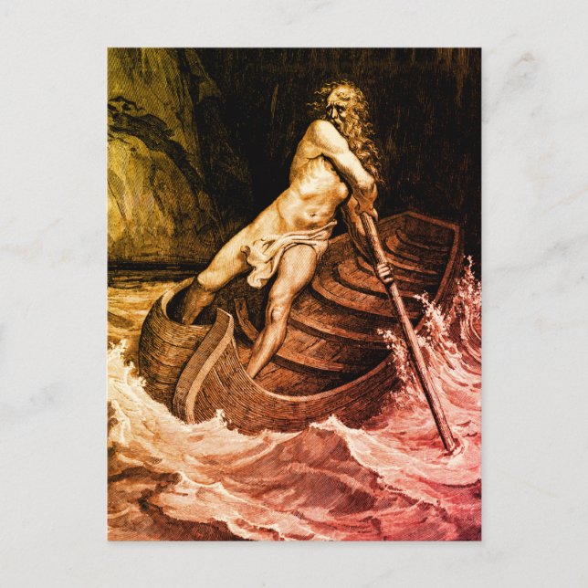 Carte Postale Gustave Doré - Caron Rowing/Dante's Inferno (Devant)