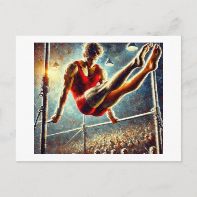 Carte Postale Gymnaste masculin sur les barreaux parallèles, (Devant)