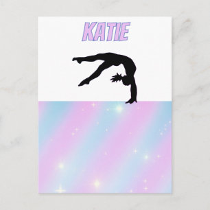 Carte Postale Gymnastique lilas violet et pastel bleu bébé 