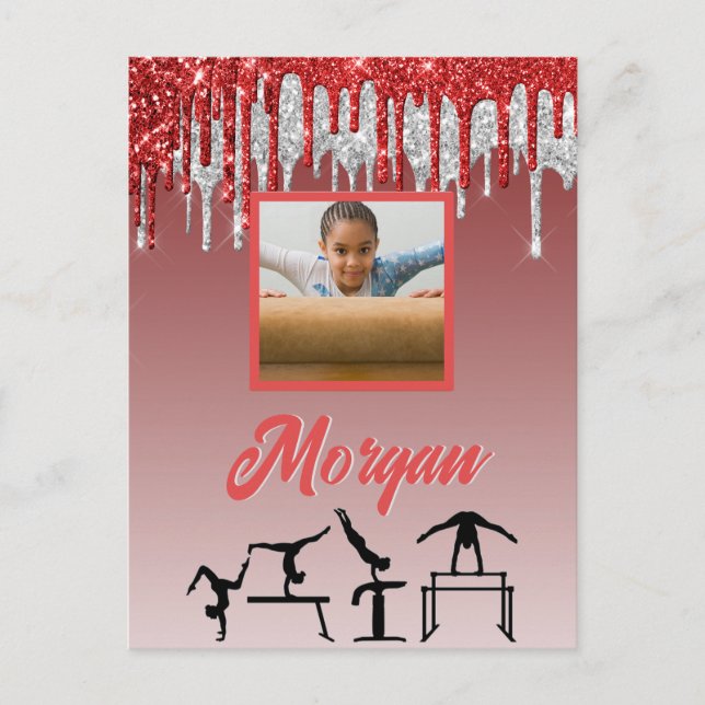 Carte Postale Gymnastique Parties scintillant rouge et argent Dr (Devant)