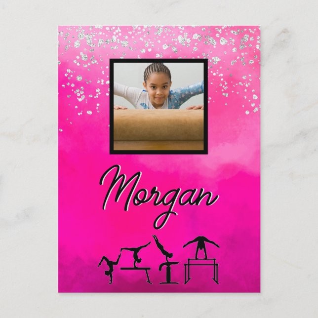 Carte Postale Gymnastique rose, argent, Parties scintillant Phot (Devant)
