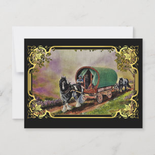 Carte Postale Gypsy Vanner Horse irlandais Caravan Wagon Tapisse