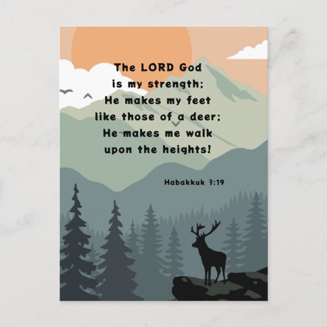 Carte Postale Habakkuk 3:19 Bible Verse Deer sur une montagne (Devant)