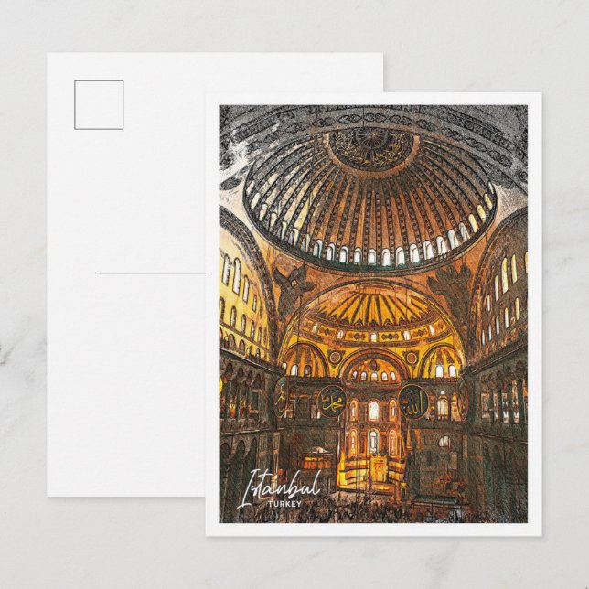 Carte Postale Hagia Sophia Istanbul Turquie Couleur croquis (Devant / Derrière)