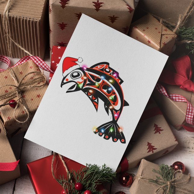 Carte Postale Haida Esprit Saumon Animal avec lumières de Noël (Créateur téléchargé)