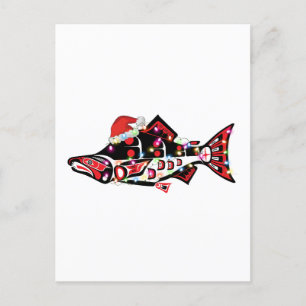 Carte Postale Haida Esprit Saumon Animal avec lumières de Noël