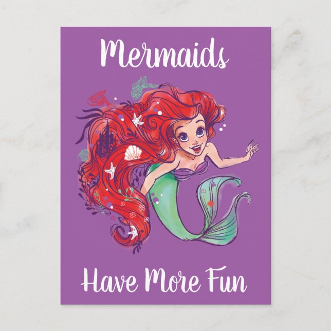Carte Postale Hair Princesse Ariel aquarelle décorée (Devant)