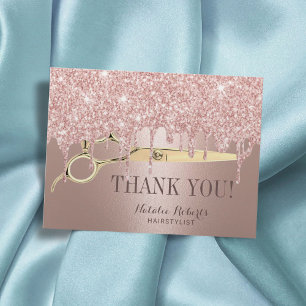 Carte Postale Hair Stylist Rose Gold Drips Salon Thank You