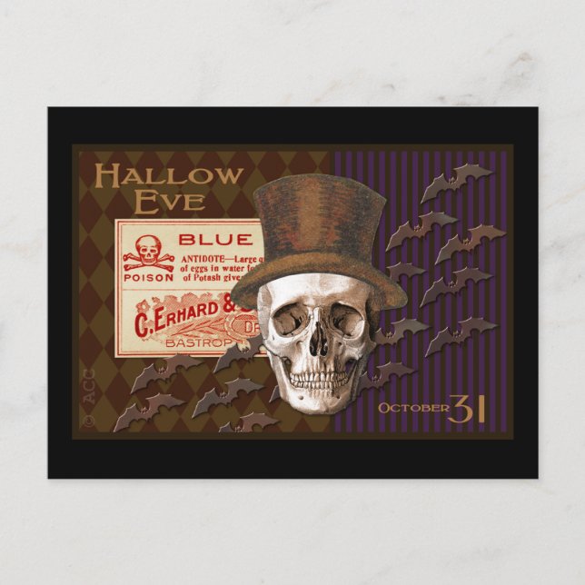 Carte Postale Hallow Eve Halloween Crâne (Devant)