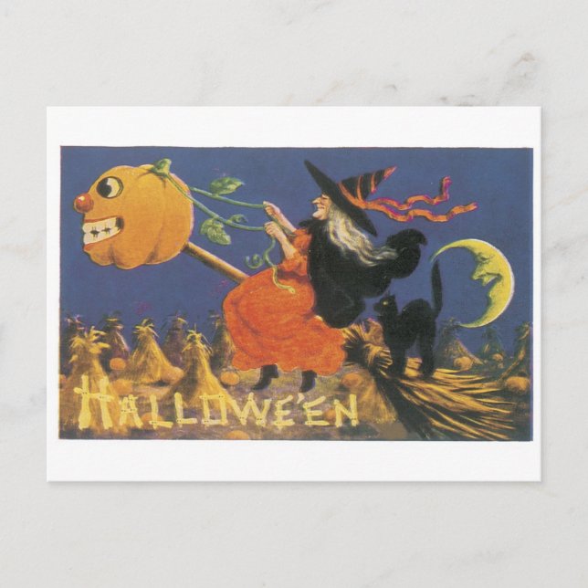Carte Postale Halloween à l'ancienne, sorcière (Devant)