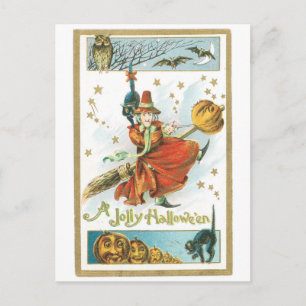 Carte Postale Halloween à l'ancienne, sorcière