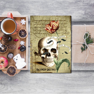 Carte Postale Halloween à vapeur crâne floral