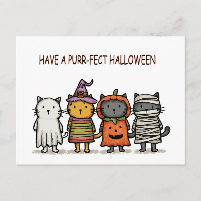 Carte Postale Halloween amusant chats heureux (Devant)