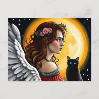 Carte Postale Halloween Angel et chat noir