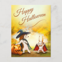 Carte postale Halloween avec animaux mignons
